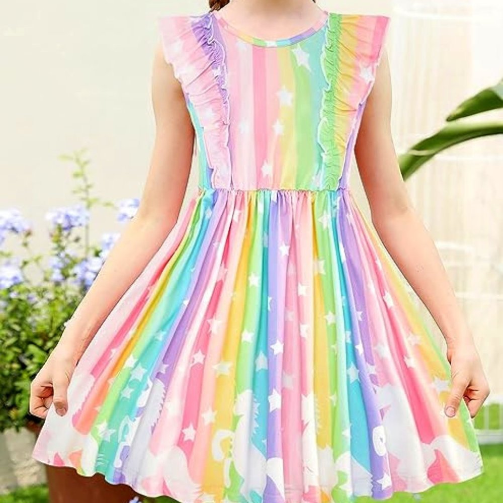 NEW Toddler Dress for Kids Summer Beach, Ruffle Sleeveless Tie Back Sundress